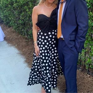 Anthropologie black bow dress with white polka dots